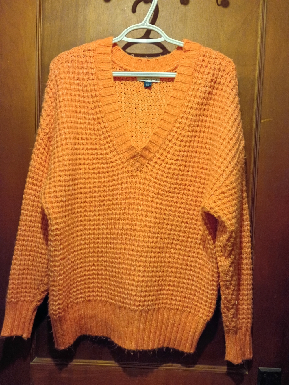 American Eagle Outfitters Orange V-Neck Chunky Knit Sweater
